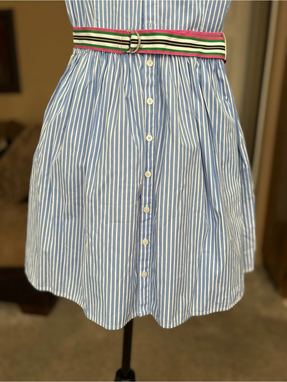 Polo by Ralph Lauren Blue & White Stripe Shirt Dress with Contrast Collar